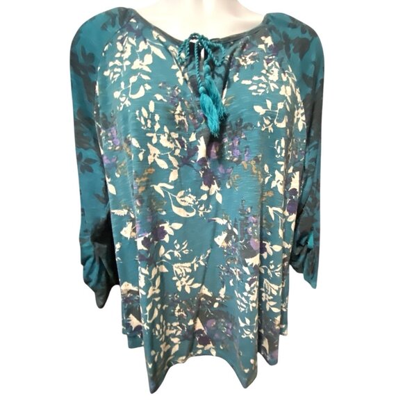 Style & Co Womens Tunic Top Size 3X Tassle Split Neck Roll Tab Long Sleeve - Picture 1 of 11
